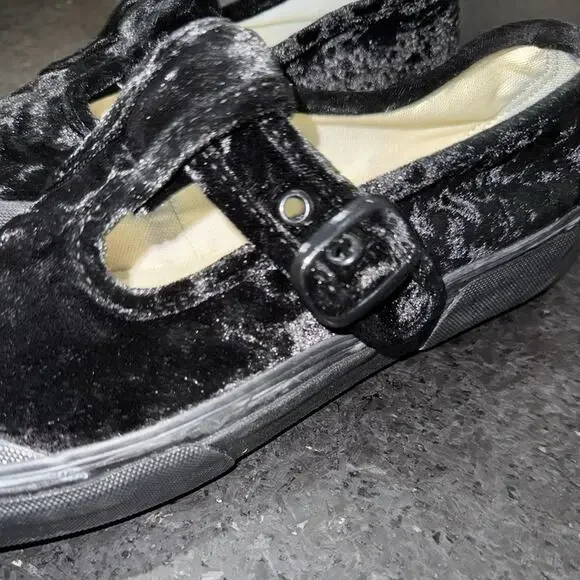 NEW VANS SOLID BLACK STYLE 93 CRUSHED VELVET MARY JANE SNEAKERS WITH BUCKLE 9.5 - Picture 10 of 13